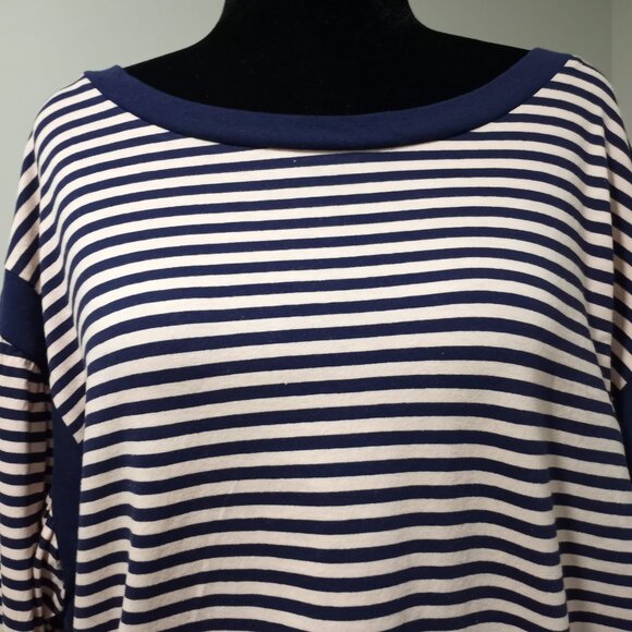 BP NAVY BLUE|PINK HOIZONTAL STRIPED SWEATSHIRT PUFF SLEEVES WOMEN SIZE XL - Picture 6 of 10
